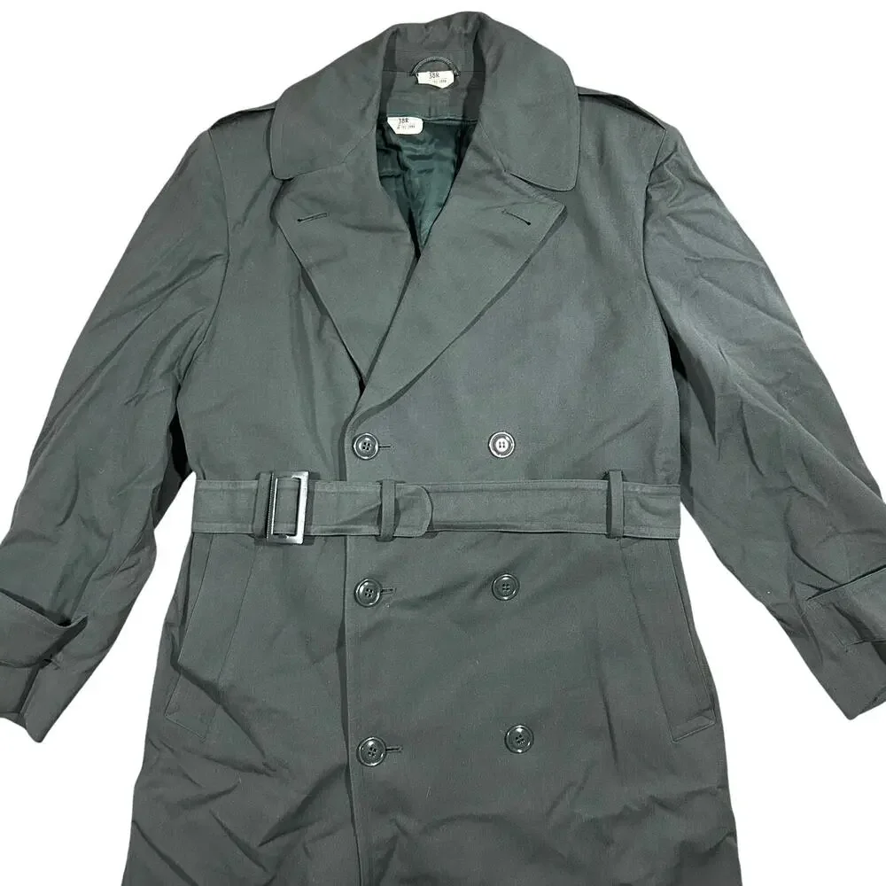 Vintage 1967 US Army AG-44 Wool Gabardine Trench Overcoat w/Liner 38R Green